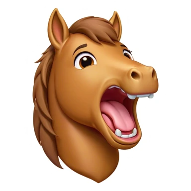 Cinematic Cute Yawning Bay Horse Portrait Emoji, Head tilted slightly with a dramatic, wide-open yawn, revealing a smooth bay fur with a subtle luster, floppy ears slightly drooping, round amber eyes barely open in drowsy contentment, Simplified yet irresistibly adorable features, highly detailed, glowing with a soft, cozy glow, high shine, relaxed yet expressive, stylized with a touch of equine whimsy, bright and endearing, soft glowing outline, capturing the essence of a sleepy yet affectionate horse, so drowsy it feels like it could stretch out of the screen and curl up for a nap! sticker