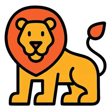 lion icon, geometric shapes, clean lines, modern icon style sticker