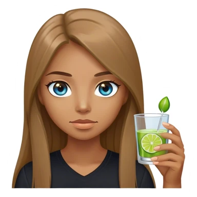 tan woman, black shirt, long light brown straight hair, grey blue eyes, holding a shot with lime sticker
