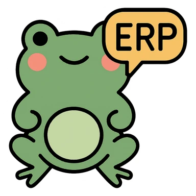 Change the sign to a speech bubble that says 'ERP', keep the frog and style the same. Remove the background. The original style is a green bufo frog meme style. sticker