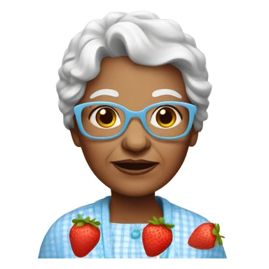Granny with strawberries with white skin sticker