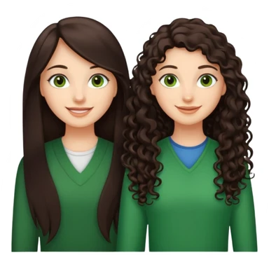 Two besties: 1: long ironed straight darkbrown hair, green eyes 2: long curly darkbrown hair, brown eyes sticker