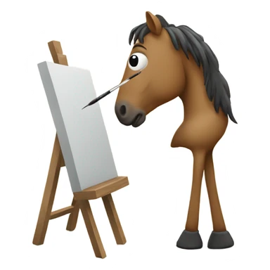 horse standing in front of an easel with a paintbrush sticker