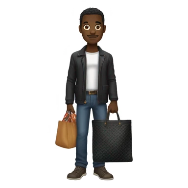 A black jacked dude holding a a goyard tote bag sticker