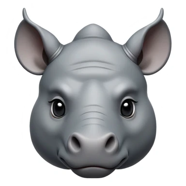 cinematic-noble-cute-rhino-portrait-emoji,slate-grey-hide-poised-and-regal,-with-a-massive,-powerful-build-and-a-thick,--deep-set-soulful-piercing-eyes,-simplified-yet-sharp-and-sophisticated-features,-highly-detailed,-large-black-eyes, white horn, front facing, zoomed out showing shoulders sticker