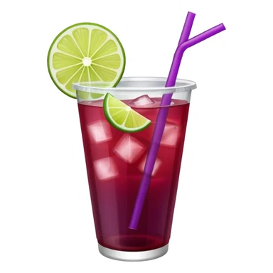 maroon purple cocktail with a lime wedge in the drink in a plastic cup with lid and straw - no lime on edge

 sticker