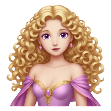 Cinematic Stunning Aurora Portrait Emoji, Ethereal in her flowing pink gown, golden curls shimmering, soft violet eyes filled with serenity, an enchanting glow surrounding her, capturing the beauty of a princess lost in a dream! sticker