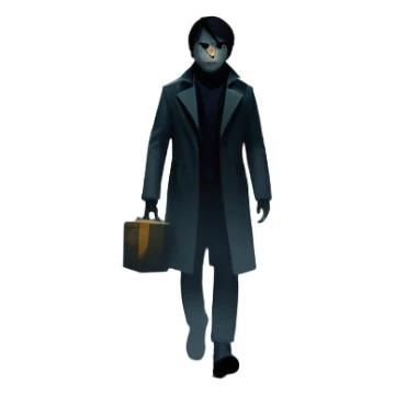 Icon for Thriller Movie: A dramatic movie poster-style design with dark, moody lighting. Include a shadowy figure, eerie silhouettes, and tense elements like a flickering street lamp, a lone figure walking through fog, and a tense cityscape. Intense, suspenseful atmosphere. Transparent background. sticker