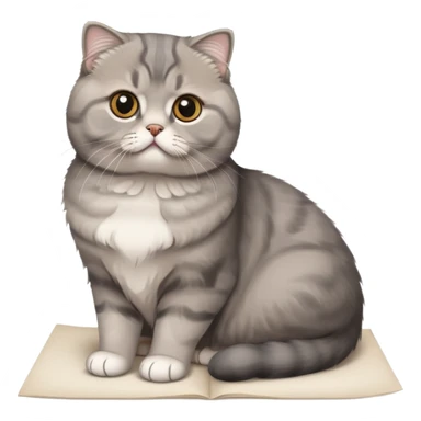 a gray Scottish fold cat sitting on a piece of paper sticker