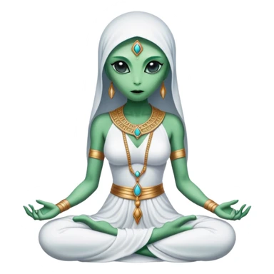 a Reptilian alien woman,in meditation, white dress like a priestess sticker