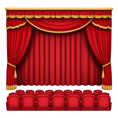 An emoji of an empty theatre stage with red curtains, simple sticker