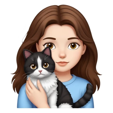 girl with brown hair and her black and white fluffy cat  sticker
