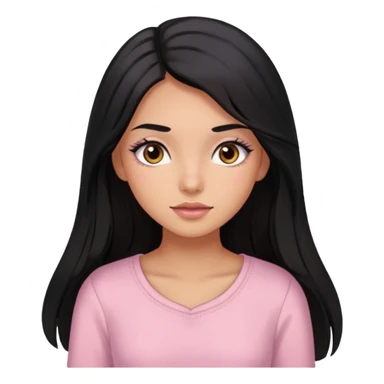 Una chica trigueña con cabello negro y largo, ojos cafés de pestañas largas, blusa rosa pastel  sticker