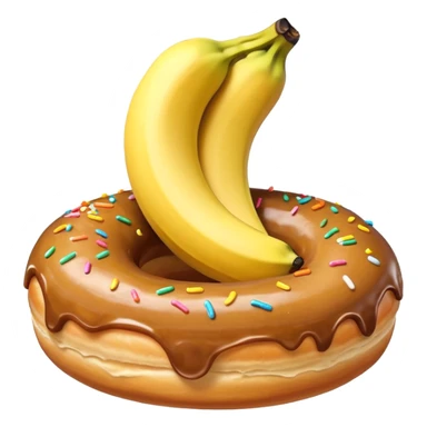 A banana in a donut banana standing in a donut's circle sticker