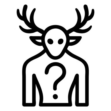 stylized wendigo silhouette with glowing eyes and a question mark integrated into its body design sticker
