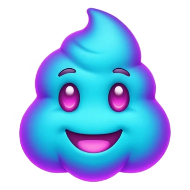 futuristic glowing poop emoji with funny smiling face, purple and cyan neon glow, dark background sticker