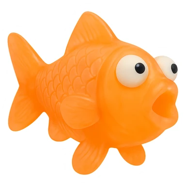 Remove any background completely so the clownfish is isolated with full transparency. Keep the clownfish turned away slightly more from the camera, make the body very transparent and see-through, no shadow on the ground, bright orange, semi-transparent plastic, retro 90's toy style, derpy eyes, soft plastic, soft reflections, soft and squishy, some cloudiness, not shiny, highly detailed, appealing. Render in a style that evokes a retro 90's soft plastic toy with semi-transparent, squishy, and cloudy appearance, bright orange color, and derpy eyes. sticker