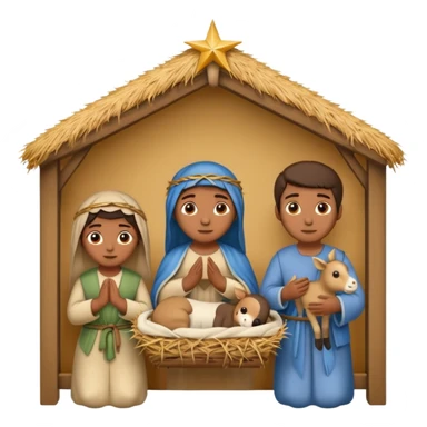 nativity scene in a manger with humans with Mediterranean skin color sticker