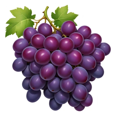 Cinematic Realistic Grapes Emoji, Clustered together in rich purple hues, with smooth, plump skins reflecting light in a glossy, delicate sheen. The stems curve slightly, holding the clusters together like a sweet, natural treasure. Soft glowing outline, capturing the essence of natural sweetness and richness in a bunch of ripe grapes! sticker