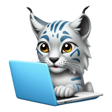 A blue lynx with a laptop sticker