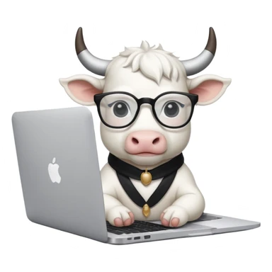 baby white bull in fancy glasses sitting in front of a macbook, working  sticker