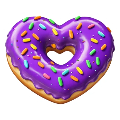 Realistic isolated heart shaped donut with purple color. sticker