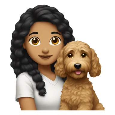 Hispanic girl with black hair holding goldendoodle sticker