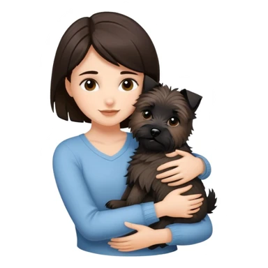 Brunette girl with black cairn terrier hug sticker