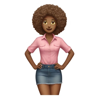 Tan girl with Afro posing full body jean skirt pink shirt sticker