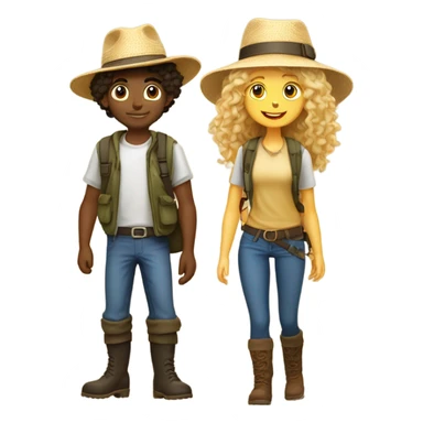 A short blonde long-haired girl in a hat and a curly-haired boy in a hat and boots hike in the Canary Islands sticker