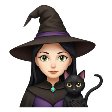 a witch with a hat and a broomstick and a black cat sticker