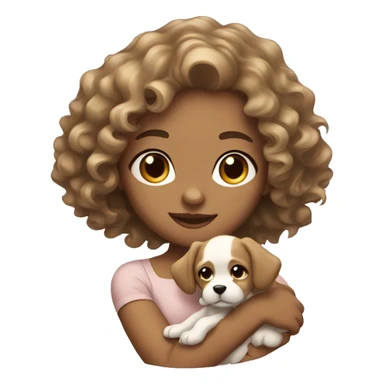 light skin girl with wavy hair holding a puppy sticker