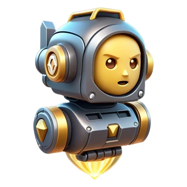 Clash of Clans aesthetic: Cinematic Playful 3D Isometric Jetpack Emoji, rendered in a 3D vector-style similar to standard emojis with minimal shading and bold, simplified shapes. A compact, distinct form with signature details, softly glowing with a futuristic sci-fi warfare charm. Simplified yet unmistakably iconic, highly detailed and consistent, glowing with a soft radiance and high shine. Stylized with a touch of high-tech brilliance and a soft glowing outline, capturing the essence of a beloved gaming relic with a friendly, playful manner! sticker