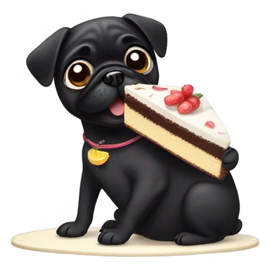 Black pug eating cake sticker