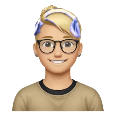blond hair teen boy pony tail undercut with tattoo on his neck, wearing glasses, strong built, smile warmly  sticker