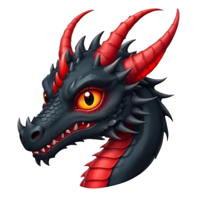 Un dragon noir aux yeux rouges brillant, puis des grandes cornes noires, style anime sticker