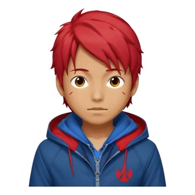 yuiji itadori jjk avec cheveux rouge veste bleu et capuche rouge sticker