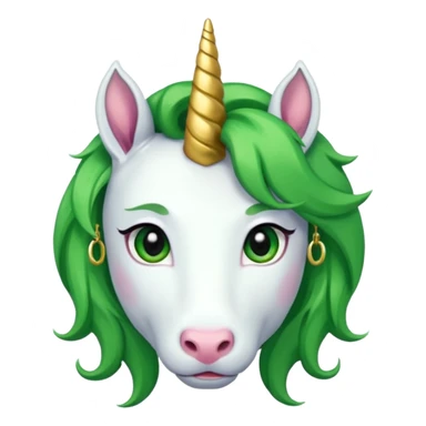 unicorn with green hair and earrings looking into camera sticker