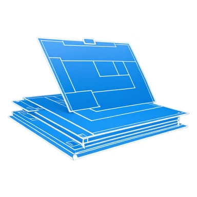 blue blueprint plan with white lines, side view sticker