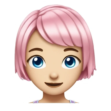 anime girl with pink short bob hair, blue eyes, winking sticker