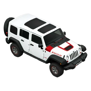 White Jeep Wrangler Rubicon with white roof and red accents  sticker