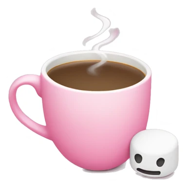 a pink plain coffee mug without a face with one handle on the right, coffee inside it, and marshmallows without a face float in the coffee, there is nothing around sticker