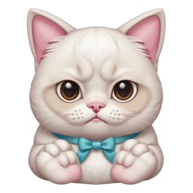 A White grumpy cat with light pink ears and paws and with a bow around its neck sticker