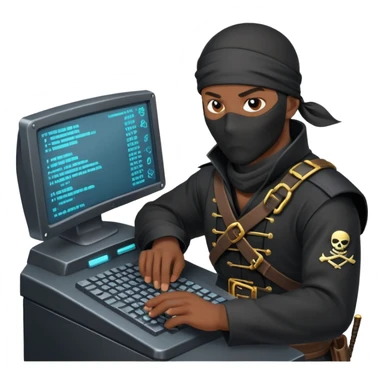 african-american mercenary black ninja pirate hacker terminal command center sticker