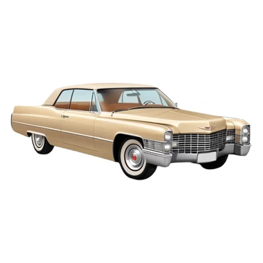 Minimalist beige 1966 Cadillac DeVille, simplified clean lines, 30-degree view, reduced details, essential features only, iconic silhouette, Once Upon a Hollywood inspired, iOS emoji style sticker