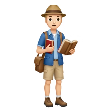 confused tourist full body, normal clothes, with a German dictionary sticker