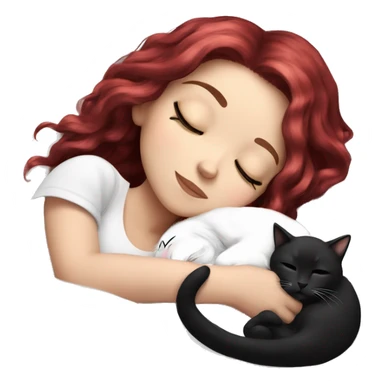 White girl ruby hair sleeping with black and white kitty sticker