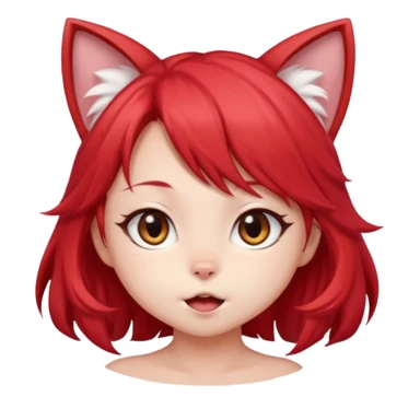 very cute anime cat-girl with small cat ears, red blowing hair sticker