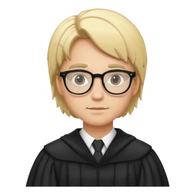 Young judge, blonde hair with glasses and robe sticker