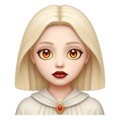 Stylized cult cartoon girl emoji, eerie-cute aesthetic, symmetrical design, subtle spooky vibe, glowing eyes, saying “AMILK”, bold graphic icon sticker